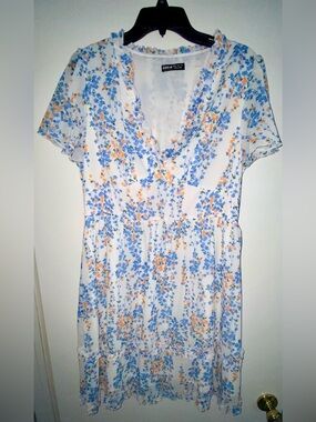 SHEIN White Floral Dress with Blue and Orange Print